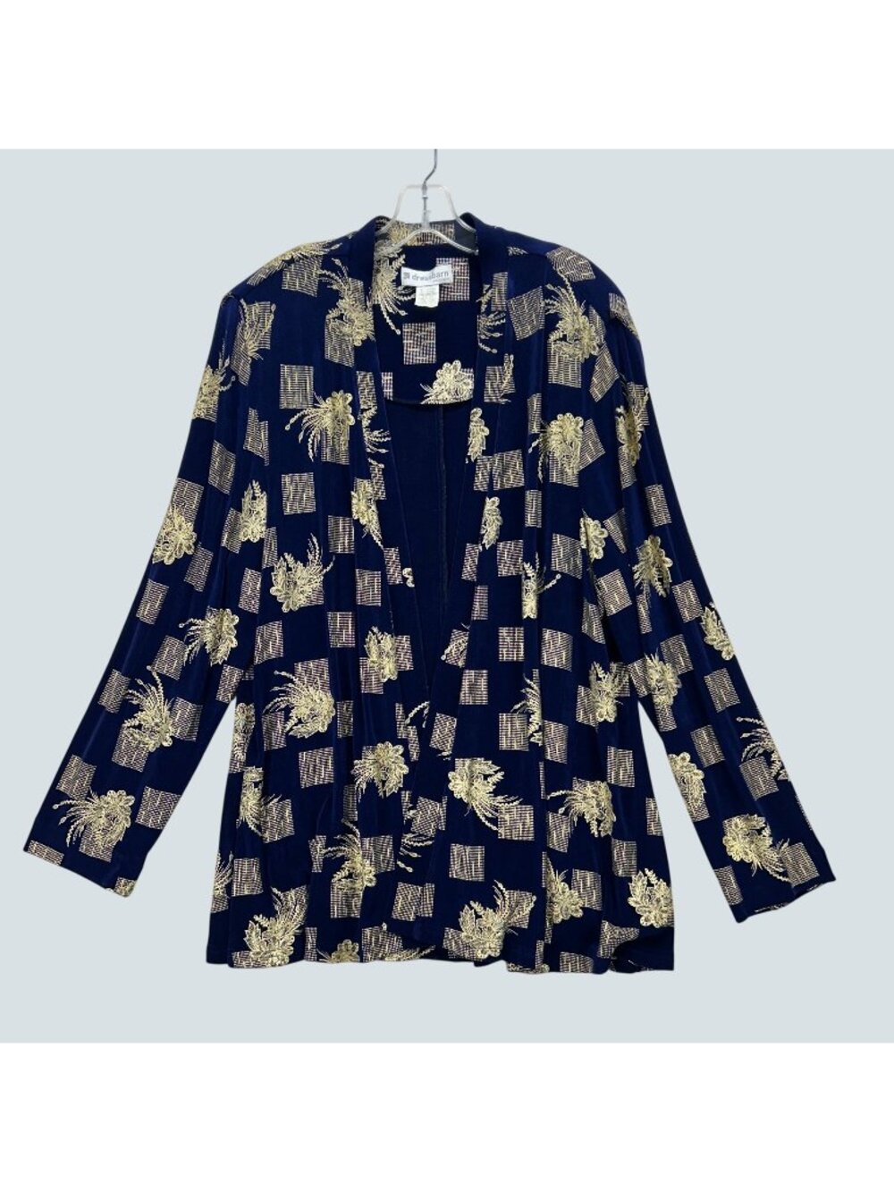 Vintage Dressbarn Woman Open Front Jacket Womens 22W Blue Floral Geometric USA